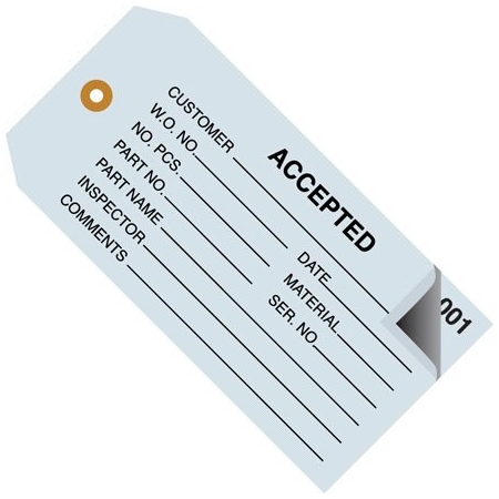 Bsc Preferred 4 3/4 x 2-3/8'' - ''Accepted'' Inspection Tags 2 Part - Numbered 000 - 499, 500PK BUY00019486
